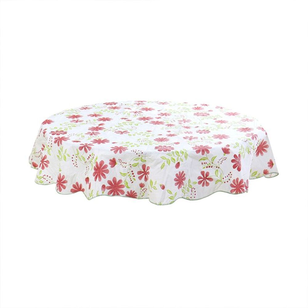 Seamless Waterproof Vinyl Round Tablecloth 60" Dia Floral Printed Easy Care